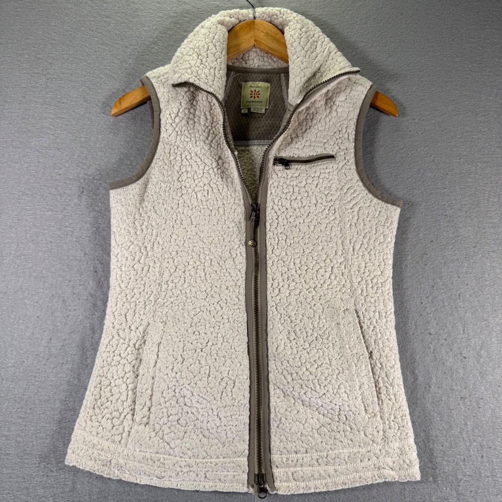 Royal Robbins Fleece Vest Womens Small Cream Sleeveless Full‎ Zip Pockets